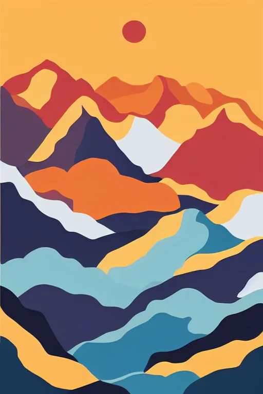 Image similar to minimalist boho style art of colorful alps, illustration, vector art