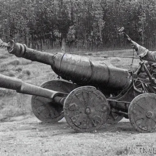 Image similar to a picture of a enormous bear pulling a towed cannon like a chariot, eastern front, historical picture