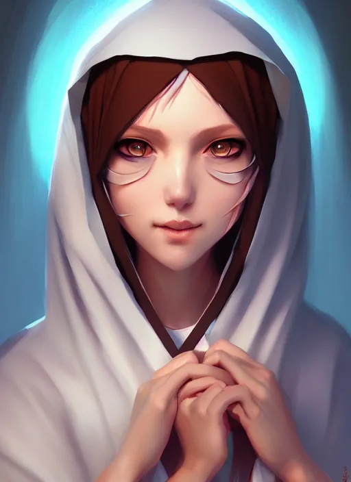 Prompt: virgin mary, lol style, highly detailed, artgerm, cushart krenz, zeronis, trending on artstation, soft light, sharp edges, illustration, character design, concept art