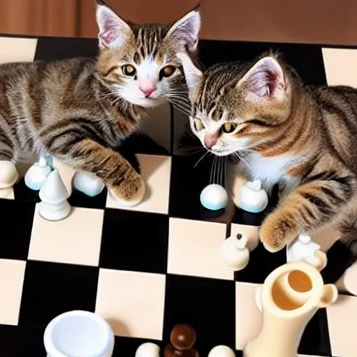 Prompt: Extremely cute!!! cats playing chess