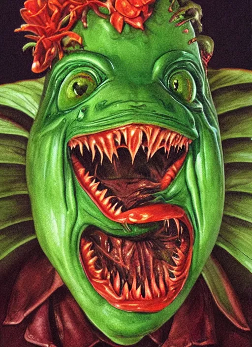 Prompt: portrait of Audrey II from Little Shop of Horrors (1986) in Society (1989), highly detailed, centered, solid color background, digital painting, artstation, concept art, smooth, sharp focus, illustration, artgerm, donato giancola, Joseph Christian Leyendecker, Les Edwards, Ed Repka, WLOP, Artgerm