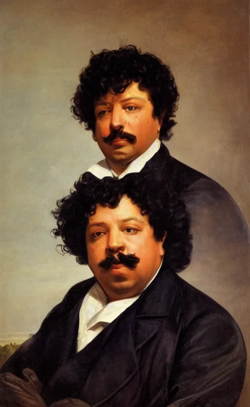 Image similar to Portrait of Alexandre Dumas, oil on canvas, highly detailed, by Delacroix, 8k