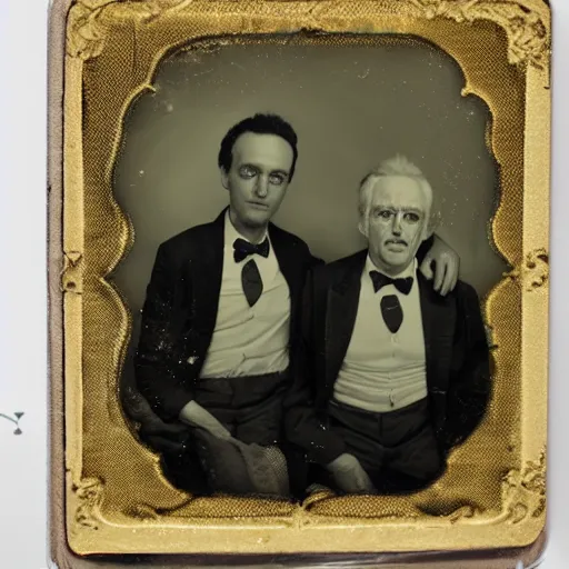 Prompt: tintype photo of rick and morty