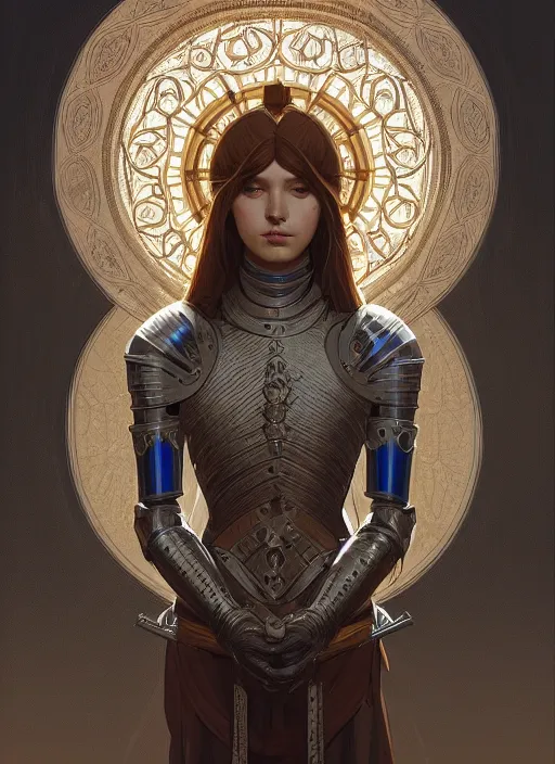 Image similar to symmetry!! portrait of medieval knight, intricate, elegant, extremely detailed, digital painting, artstation, cinematic lighting, concept art, smooth, sharp focus, illustration, art by artgerm and greg rutkowski and alphonse mucha, 8 k