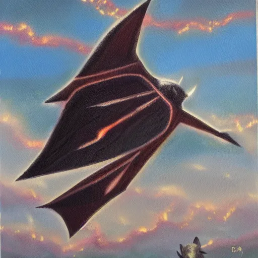 Prompt: Oil painting of the lightning bat