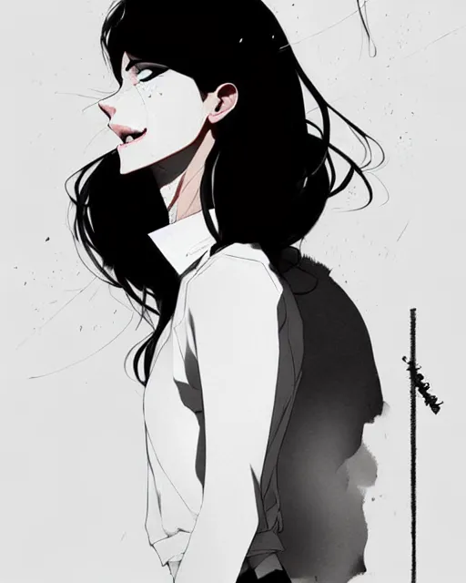 Image similar to a ultradetailed full body portrait of a woman dressed in a white shirt with a tie, detailed face, by conrad roset, greg rutkowski and makoto shinkai trending on artstation