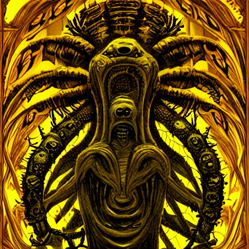 Prompt: Hastur, The King in Yellow, entropy, by Beksinsky