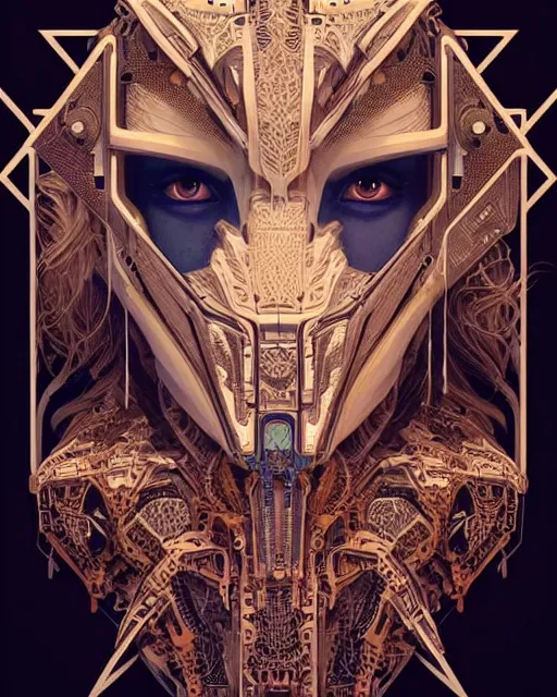 Image similar to symmetry!! portrait of a machine!!!!!! from horizon zero dawn, machine face, decorated with pharoanic motifs, intricate, elegant, highly detailed, digital painting, artstation, concept art, smooth, sharp focus, illustration, art by artgerm and greg rutkowski and alphonse mucha, 8 k