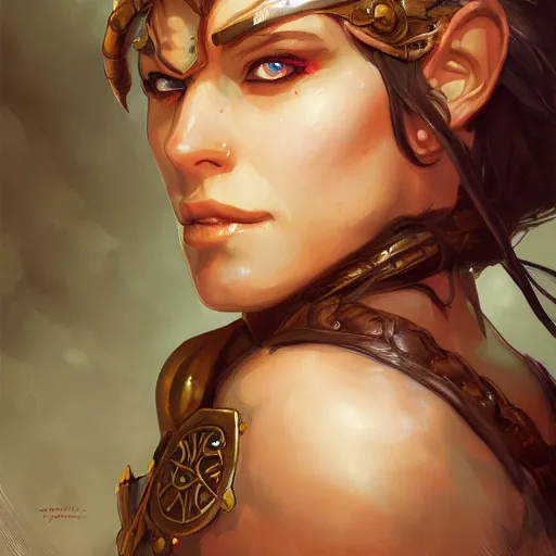 Image similar to Female barbarian closeup, D&D, fantasy, intricate, elegant, highly detailed, digital painting, trending on artstation, concept art, illustration, art by Artgerm and Greg Rutkowski and Alphonse Mucha