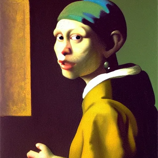 Image similar to a philosopher monkey lost deep in thought, portrait, by vermeer