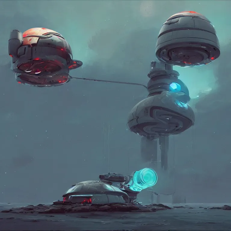 Prompt: robotic hermit crab space ship, concept art, by John Harris, by Simon Stålenhag