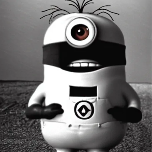 Image similar to old creepy black and white photograph of a minion