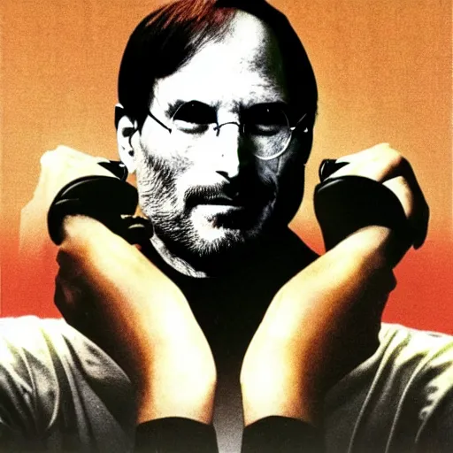 Image similar to Steve Jobs starring as Rambo movie poster 70s