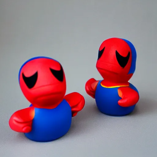 Prompt: rubber duck with a toy spiderman