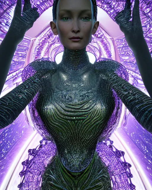 Prompt: a highly detailed metahuman 4 k close up render of an alien goddess bella hadid monument tool music videos in iris van herpen dress schiaparelli in diamonds crystals swarovski and jewelry iridescent in style of alphonse mucha gustav klimt trending on artstation made in unreal engine 4