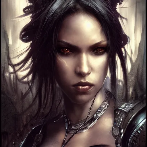 Prompt: aaliyah, steampunk, darkwave, darksynth, concept headshot art, sharp, digital matte painting, art by luis royo, greg rutkowski, wlop, dramatic lighting, trending on artstation