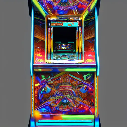 Image similar to arcade cabinet, translucid skin, slik design, colorful chrome:: by beeple and James Gilleard and Justin Gerard :: ornate, dynamic, particulate, intricate, elegant, highly detailed, centered, artstation, smooth, sharp focus, octane render, 3d