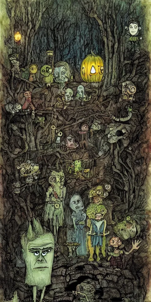 Prompt: a frankenstein scene by alexander jansson, joel fletcher, owen klatte, angie glocka, justin kohn, maurice sendak. halloween palette.