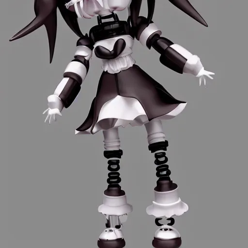 Image similar to cute fumo plush of a gothic maid robot, anime, vray