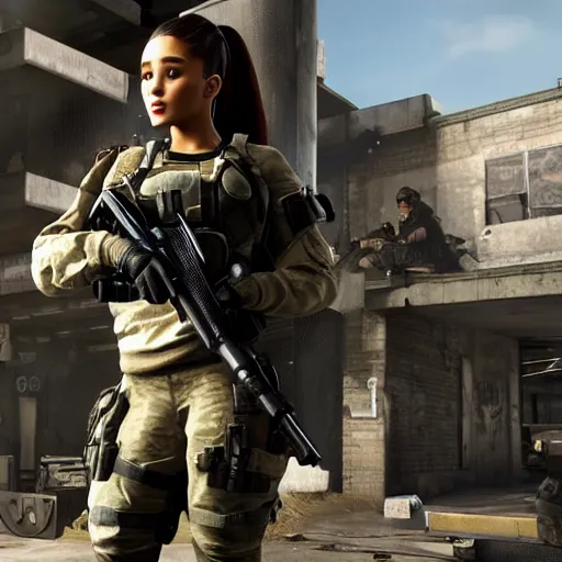 Image similar to Ariana Grande in Call of Duty, 4k