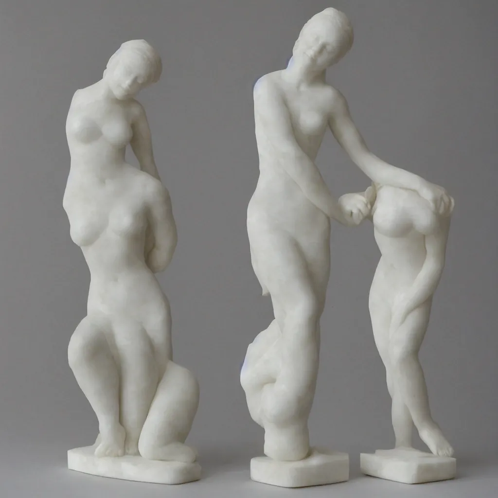 Prompt: Over lapping women white marble sculpture