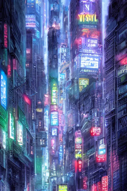 Prompt: neon tokyo, adorned pillars, towers, landscape, alex ross, neal Adams, david finch, concept art, matte painting, highly detailed, rule of thirds, dynamic lighting, cinematic, detailed, denoised, centerd