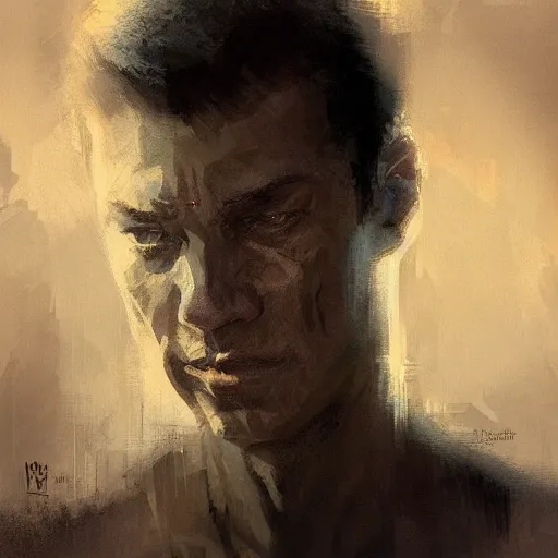 Image similar to A new dawn from the darkness, male portrait, mental health, psychology, Concept Art, Detailed, a masterpiece by Craig Mullins