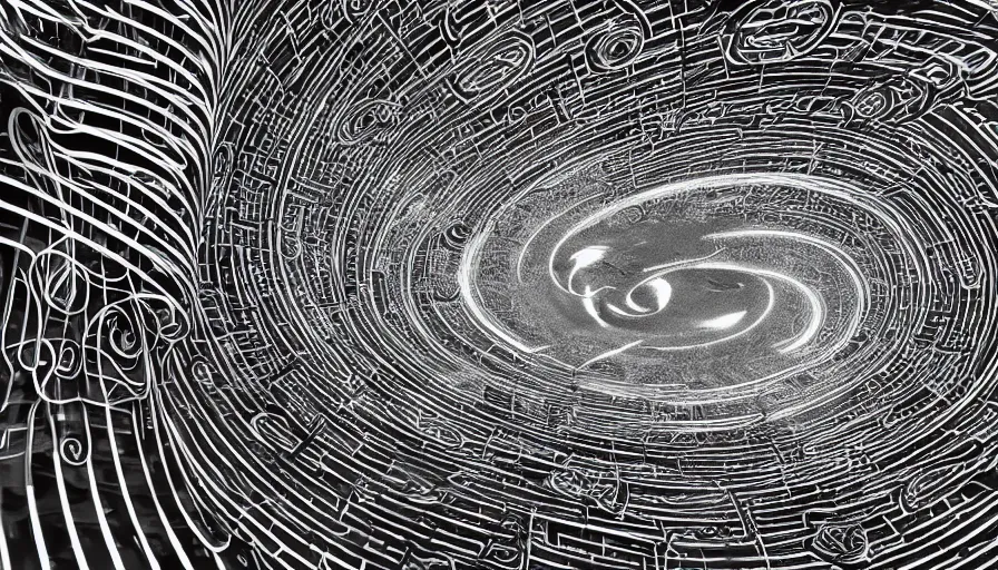 Prompt: psychedelic spiral passage leading into another dimension made of biomechanical translucent material, trending on artstation hq, deviantart, unreal engine 5, 4 k uhd image, full 3 d, hyperrealistic dmt style, only high contrast colour of black and white