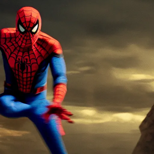 Prompt: dramatic movie still of Spider-Man fighting Luke Skywalker #wow