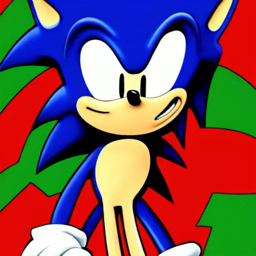 Image similar to sonic the hedgehog, in the style of sega genesis, cartoon, illustration by jean giruad!!!!!!!