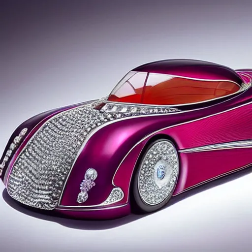Image similar to A beautiful automobile designed by Lalique, ruby, sapphire, diamond, precious metal, perfect