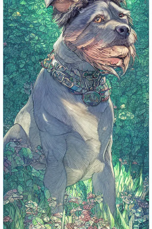 Image similar to a beautiful hyperdetailed illustration of my dog cooper, perfectly shaded, atmospheric lighting, style of studio ghibli, makoto shinkai, raphael lacoste, louis comfort tiffany, artgerm, james jean, victo ngai, ross tran, chinese style