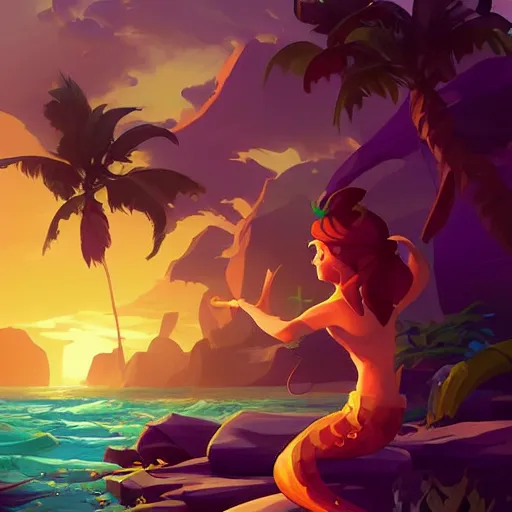 Image similar to painting mermaid treasure on sea of thieves game avatar hero smooth face median photoshop filter cutout vector, behance hd by jesper ejsing, by rhads, makoto shinkai and lois van baarle, ilya kuvshinov, rossdraws global illumination