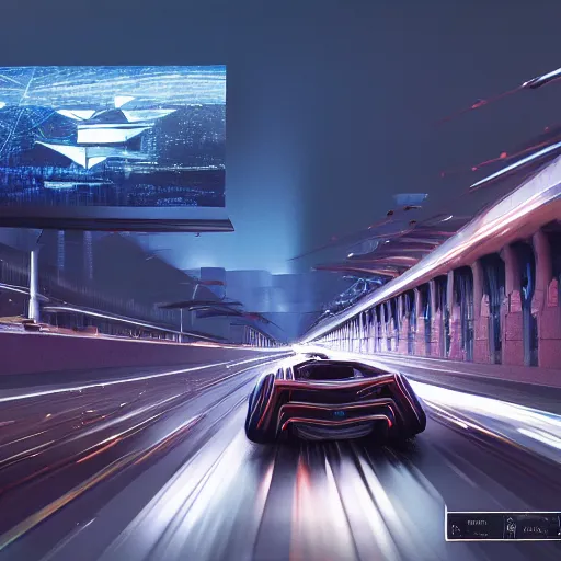 Image similar to sci-fi cars race : near wall structure on : the coronation of napoleon painting : and digital billboard in the middle, in style of zaha hadid, suprematism composition, unreal engine 5, keyshot, octane, artstation trending, in lighting of blade runner 2049, ultra high detail, ultra photo realistic, cinematic, 8k, 16k, in plastic, dark, tilt shift,