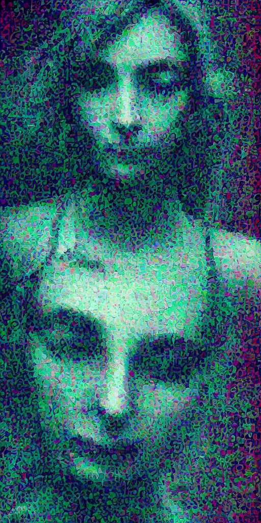 Prompt: a glitched photograph of a woman, digital, distorted, blocky, pixelsorting, encoding error