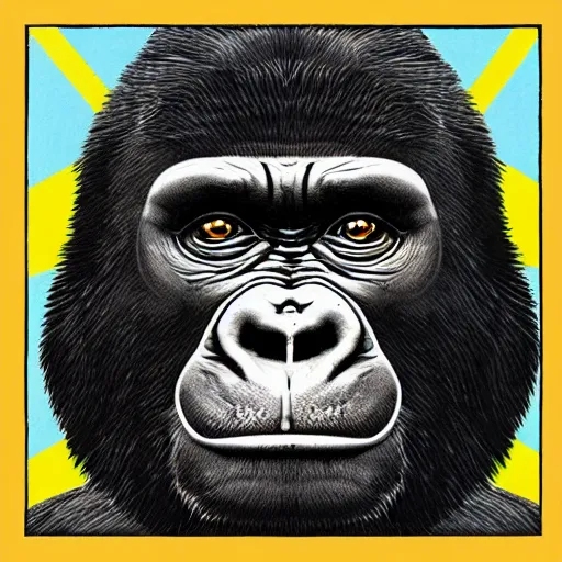 Prompt: gorilla in the style of can's ege bamyasi album cover