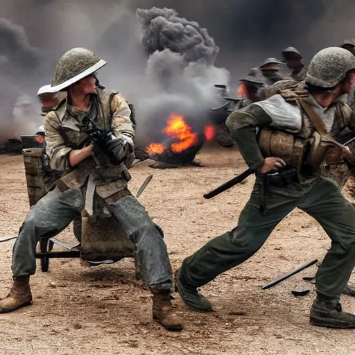 Image similar to furniture fighting, war photo, 4 k