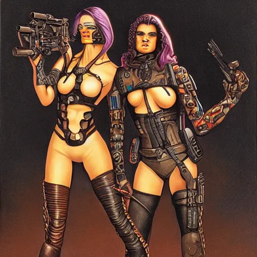 Prompt: portrait of three cyberpunk female outlaws, by gerald brom