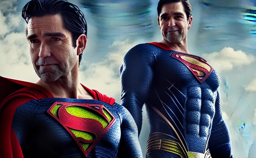 Image similar to highly detailed portrait of antony starr as superman, in the justice league, stephen bliss, unreal engine, fantasy art by greg rutkowski, loish, rhads, ferdinand knab, makoto shinkai and lois van baarle, ilya kuvshinov, rossdraws, tom bagshaw, global illumination, radiant light, detailed and intricate environment