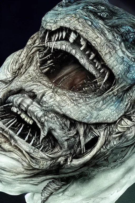 Prompt: a scary sea monster with the face of elon musk, photorealistic, cinematic lighting, highly detailed, very intricate, by hr giger