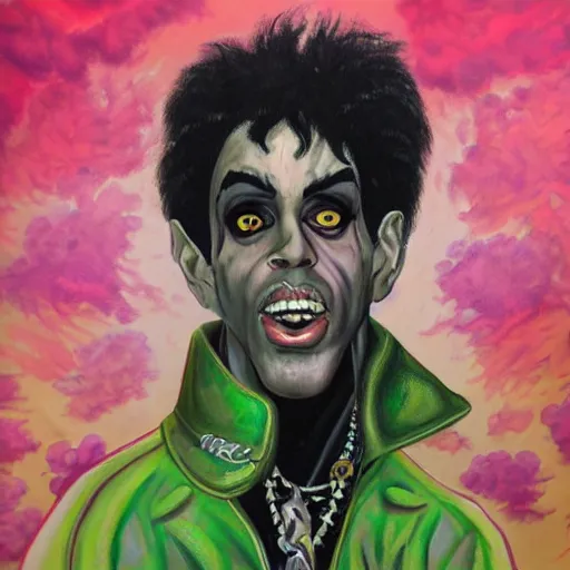 Image similar to a painting of prince as a werewolf boogie monster in the style of the warriors