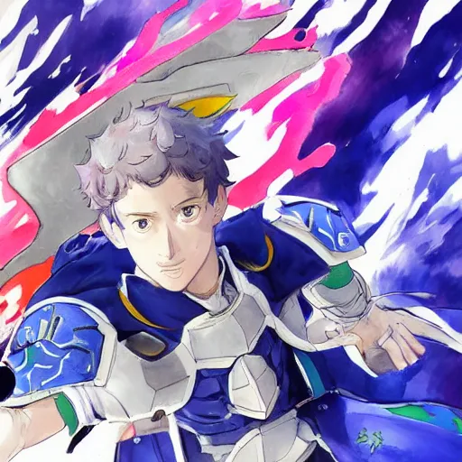 Prompt: concept art of mark zuckerberg as a fire emblem character, colour splash, detailed full body watercolour anime illustration by Yusuke Kozaki and Hidari