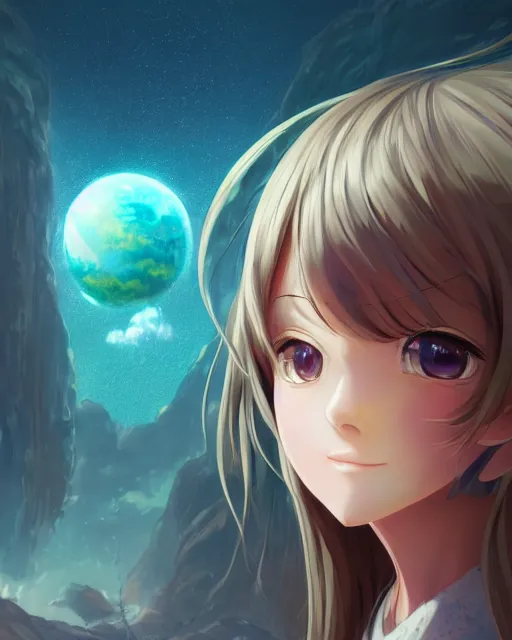 Prompt: portrait of anime girl, beautiful landscape, highly detailed, perfect face, machine planet, alien, glass obelisks, ufo in the sky, full of color, advanced technology, cinematic lighting, sharp focus, artstation, intricate, masterpiece, art by maria panfilova and dylan kowalski and huifeng huang
