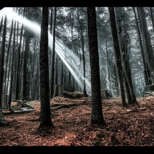 Prompt: black metal concert in a forest ultra detailed, dramatic light HD HDR 8k