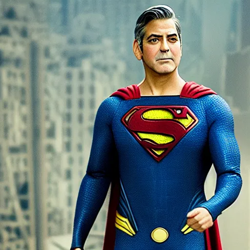 George Clooney starring as Superman, cinematic portrait | Stable Diffusion