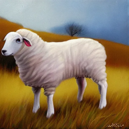 Image similar to dog barking at sheep realistic painting