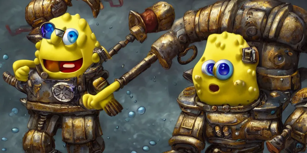 Prompt: portrait of sponge bob in Warhammer 40k armor. underwater. ultra high details. photorealistic. 8k, artstation trending.