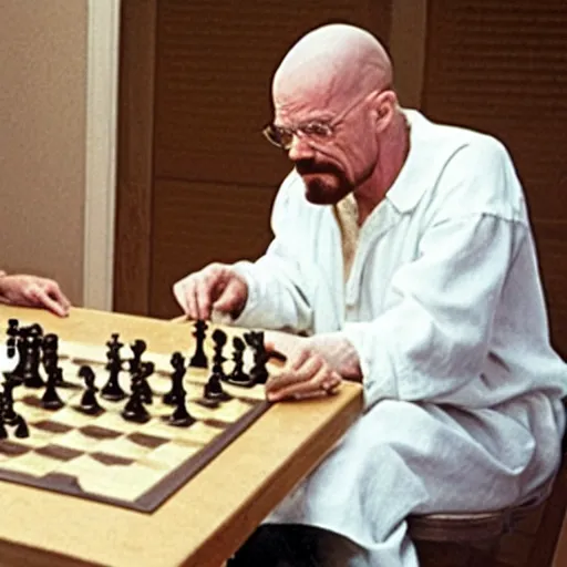 Prompt: walter white and jesus playing chess