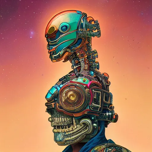 Image similar to high quality high detail biomechanical portrait of diesel punk in an alien world, tristan eaton, victo ngai, artgerm, rhads, ross draws, hyperrealism, intricate detailed, alphonse mucha, 8 k, sci - fi, pastel colors, artstation,