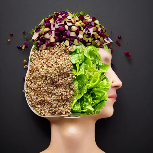 Image similar to head made of salad toppings